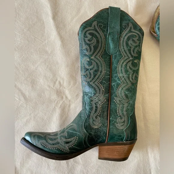 NWT Sterling River Boots Emerald Green Leather Embroidered Western Boots W11 - Picture 5 of 12